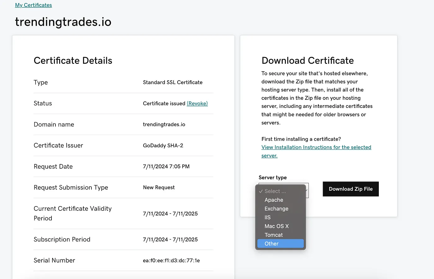 Certificate files