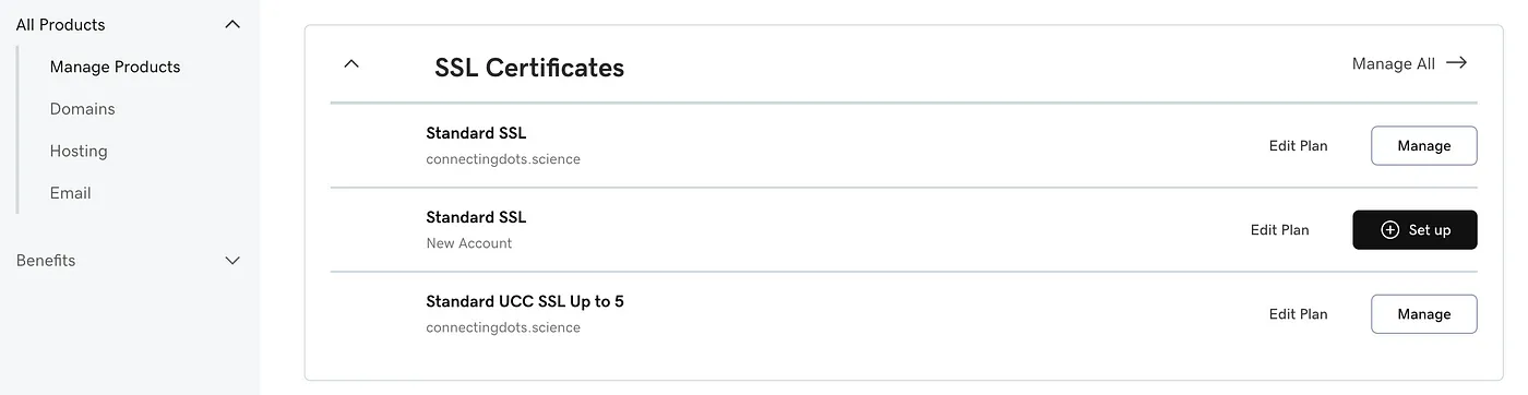 Certificate Setup page